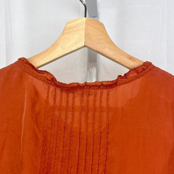 GARNET HILL Pintucked Silk Blouse Henley Button Bishop Sleeve Orange Size 16 - Picture 7 of 11